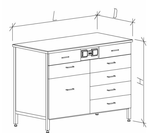 Стол-тумба с ящиками и розетками 1200 СТЛw-М с/я.р. (7+1)