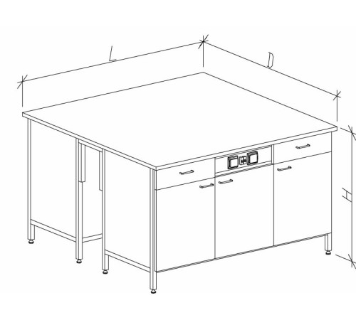 Стол-тумба островной на основе столов-тумб металлических с дверками, ящиками и розетками 1200 СТОкм-М с/я.р.
