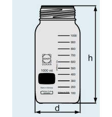 Бутыль DURAN Group 1000 мл, GLS80, широкогорлая, без крышки и сливного кольца, коричневое стекло